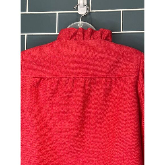 J CREW FIONA DARK PINK HERRINGBONE WOOL BLAZER JACKET SHORT RUFFLE COLLAR TRIM 2 - Picture 7 of 11